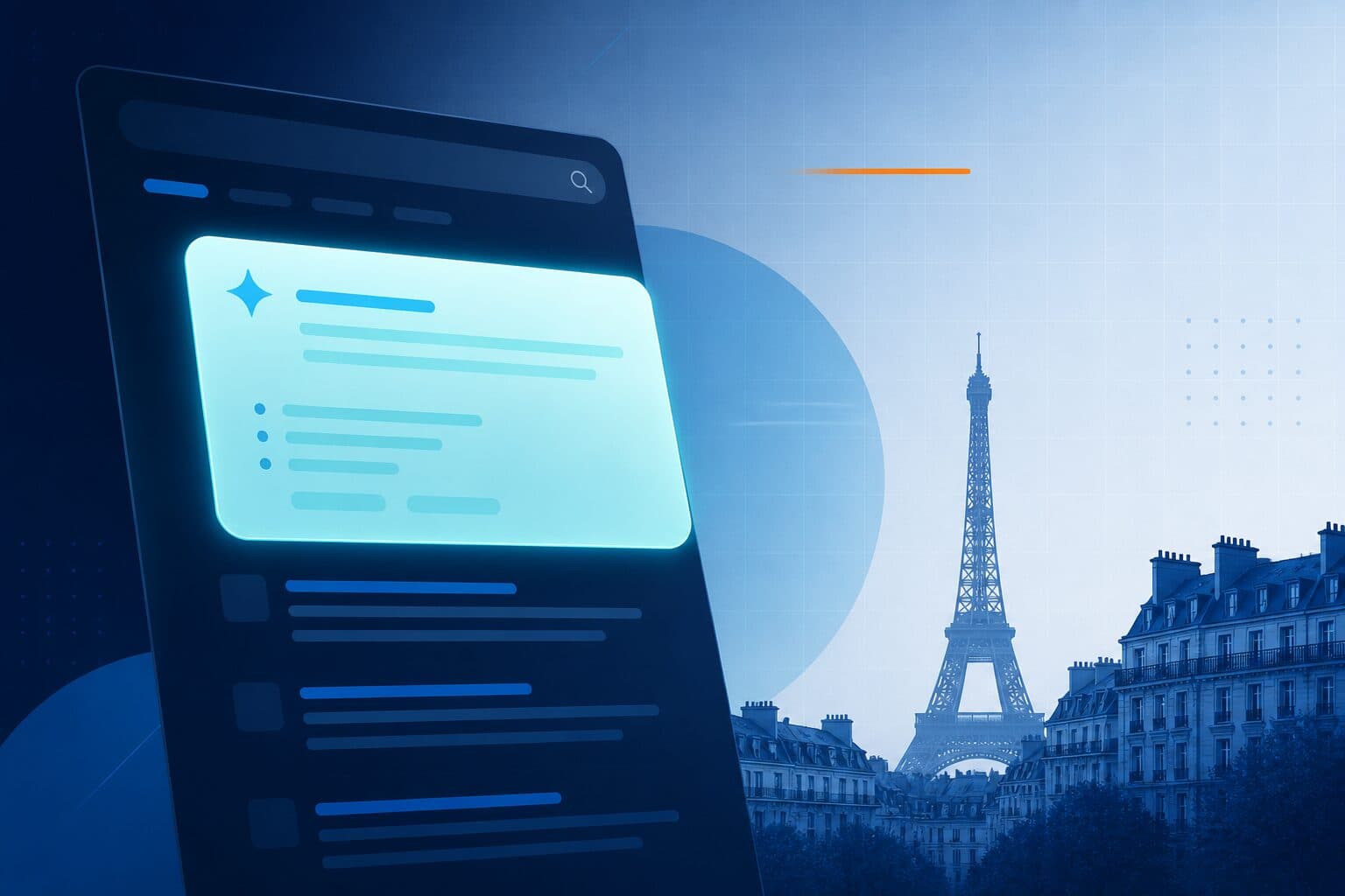 Illustration : page de résultats de recherche avec un encart synthèse IA au-dessus des liens classiques