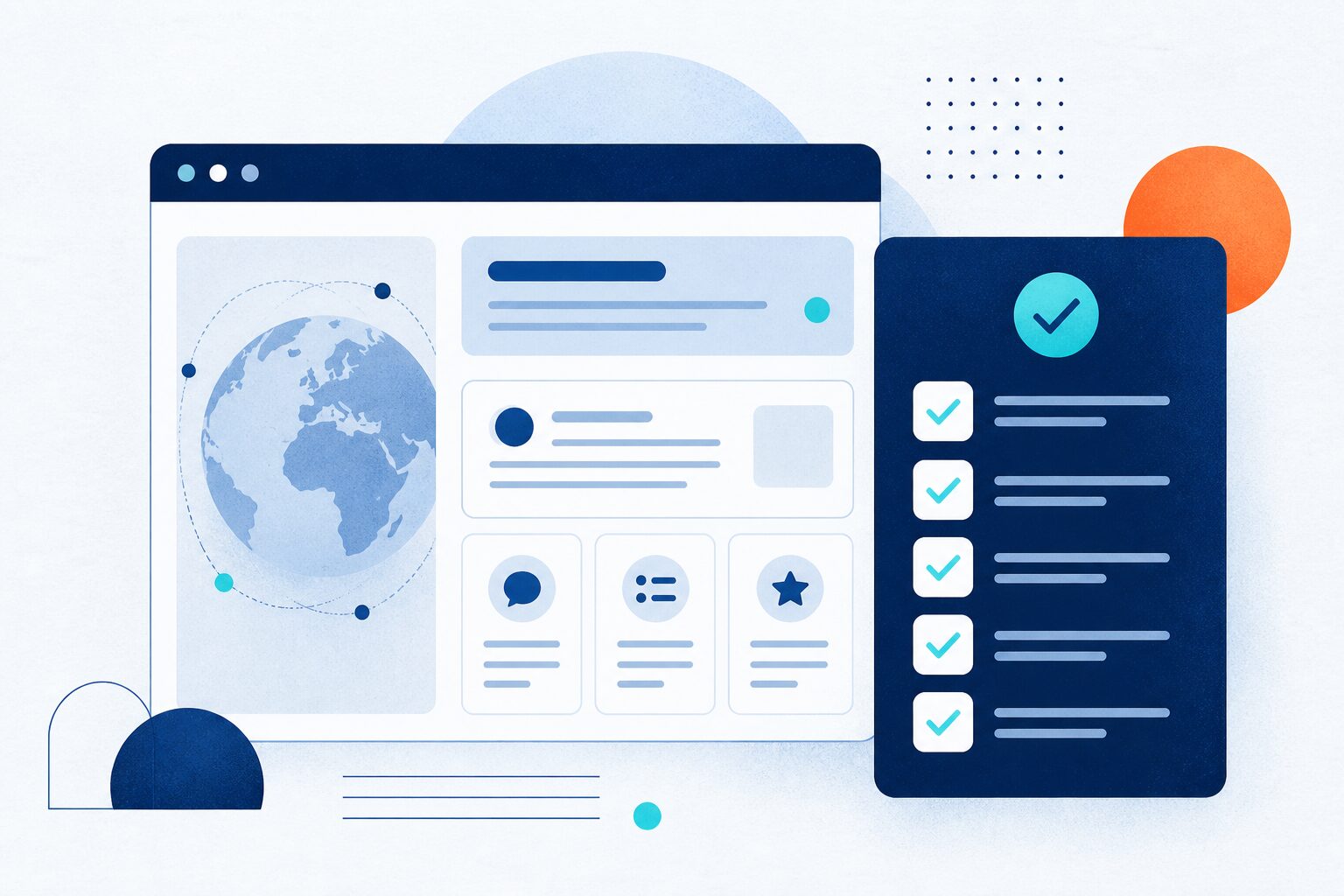 Illustration checklist GEO : blocs de contenu structurés et validations